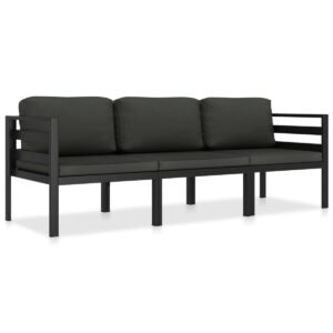 Salon de jardin alu anthracite – Canapé 3 places modulable avec coussins