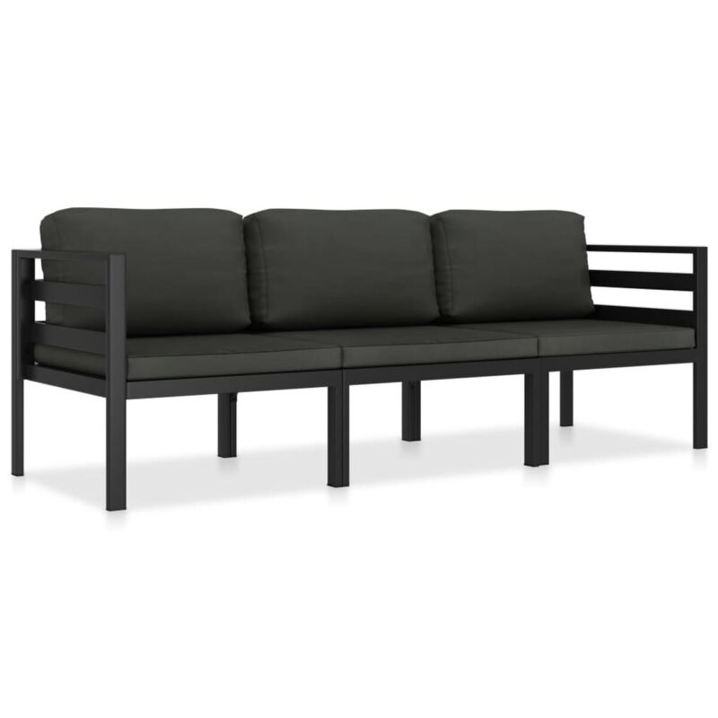 Salon de jardin alu anthracite – Canapé 3 places modulable avec coussins