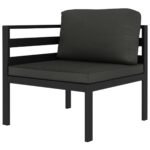 Salon de jardin alu anthracite – Canapé 3 places modulable avec coussins