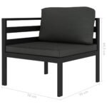 Salon de jardin alu anthracite – Canapé 3 places modulable avec coussins