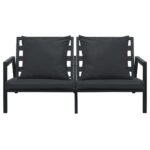Salon de jardin alu gris – 4 places, coussins épais, table basse en verre