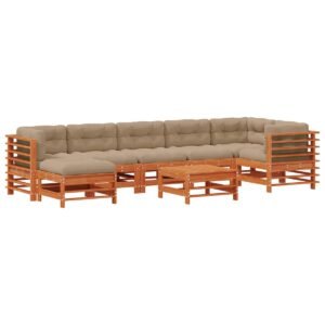 Salon de jardin bois massif – Pin Brun Ciré, 8 Pièces