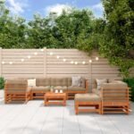 Salon de jardin bois massif – Pin Brun Ciré, 10 Pièces – vue 2