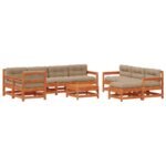 Salon de jardin modulable bois – Pin Massif Ciré, Coussins, 10 Pièces